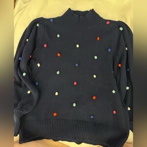 Crown & Ivy Navy Sweater with Multicolor Pom Poms Size 2X